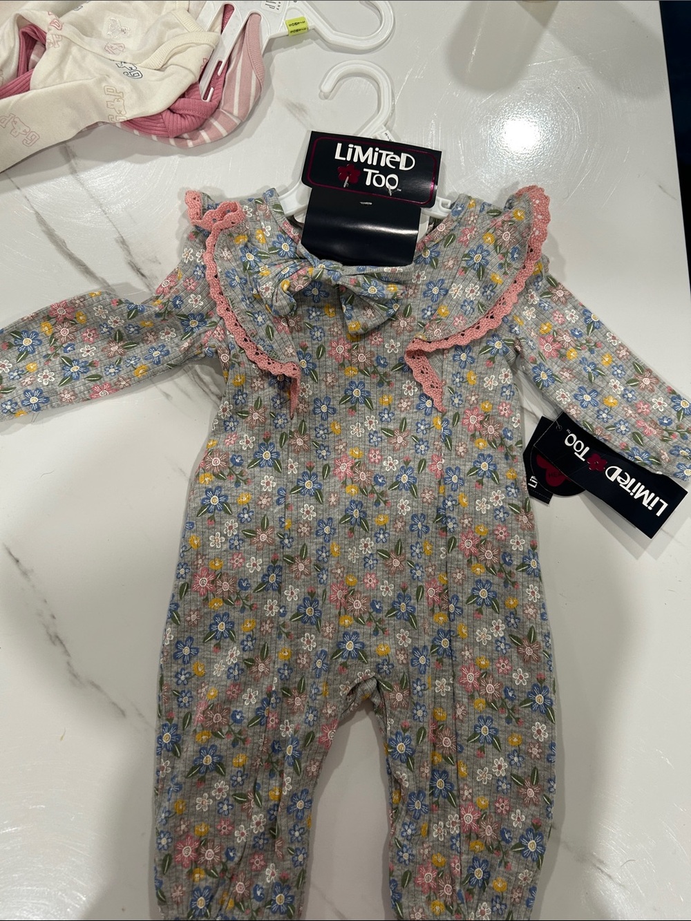 Limited Too Multicolor Floral Ruffle Collar Romper - Pink, Blue, Yellow, Green
